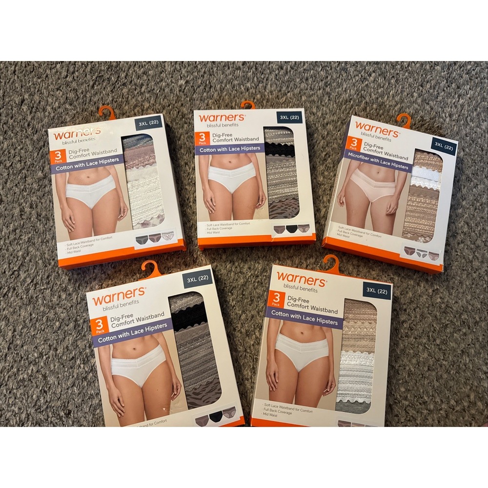Lot Of 5 Packs Of 3 Warners Womens Hipster Underwear Panties Polyester Blend 3X